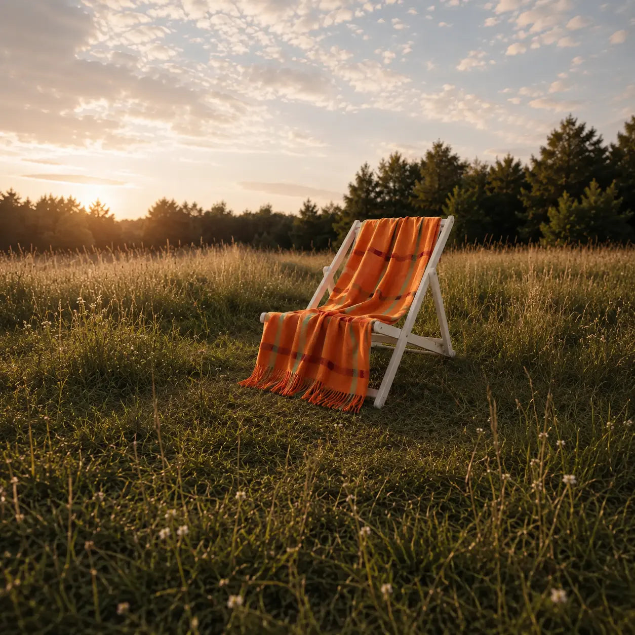 blanket in a chair in the countryside