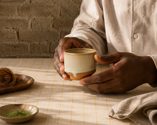 matcha bowl in white alabaster hand-painted ceramic made in Spain