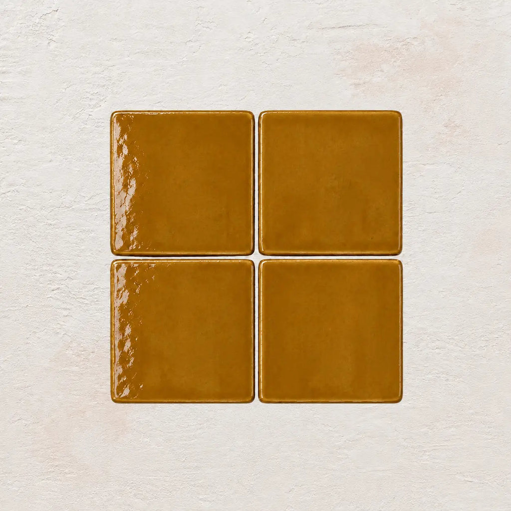 Amber light brown handmade ceramic tiles with gloss finish