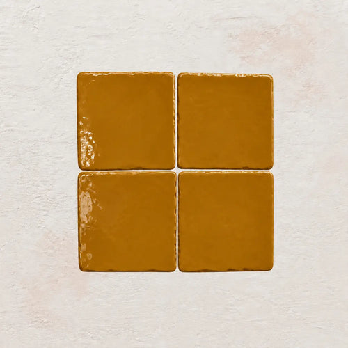 Amber light brown handmade ceramic tiles with gloss finish