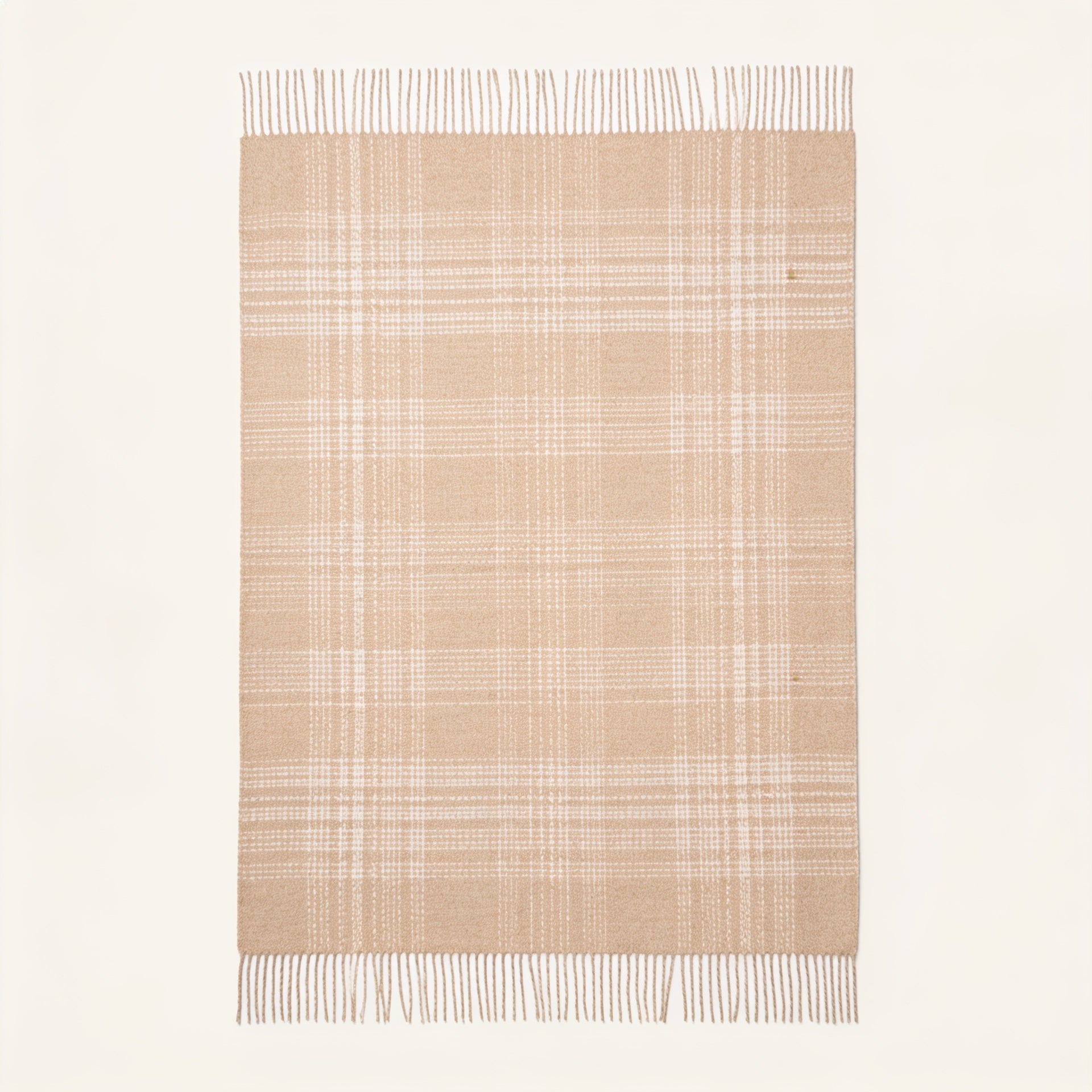 spread wide on the floor throw blanket alpaca in vanilla and beige colours. Purled long fringes