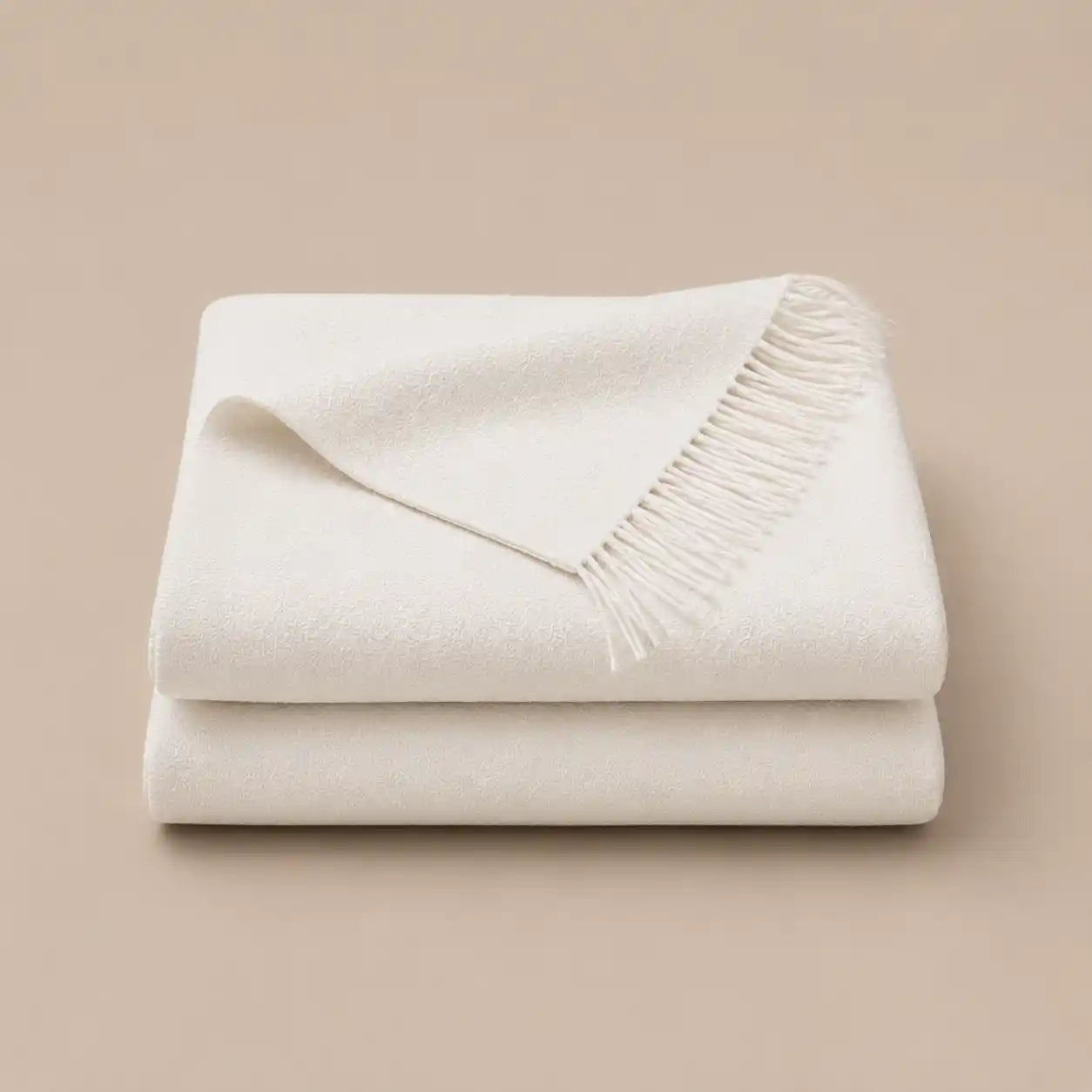blanket throw off white cashmere wool folded