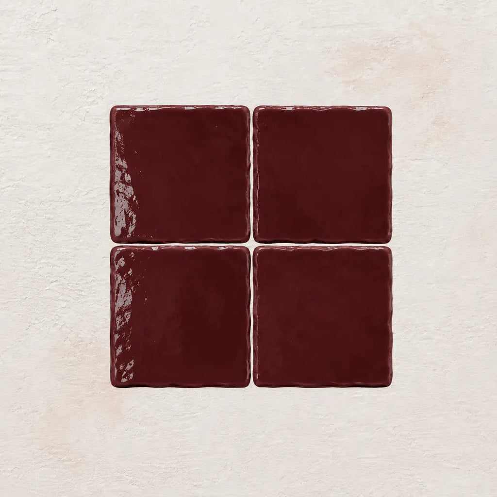 Burgundy red handmade ceramic tiles with gloss finish