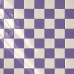 Lilac and white ceramic tiles in checkerboard pattern