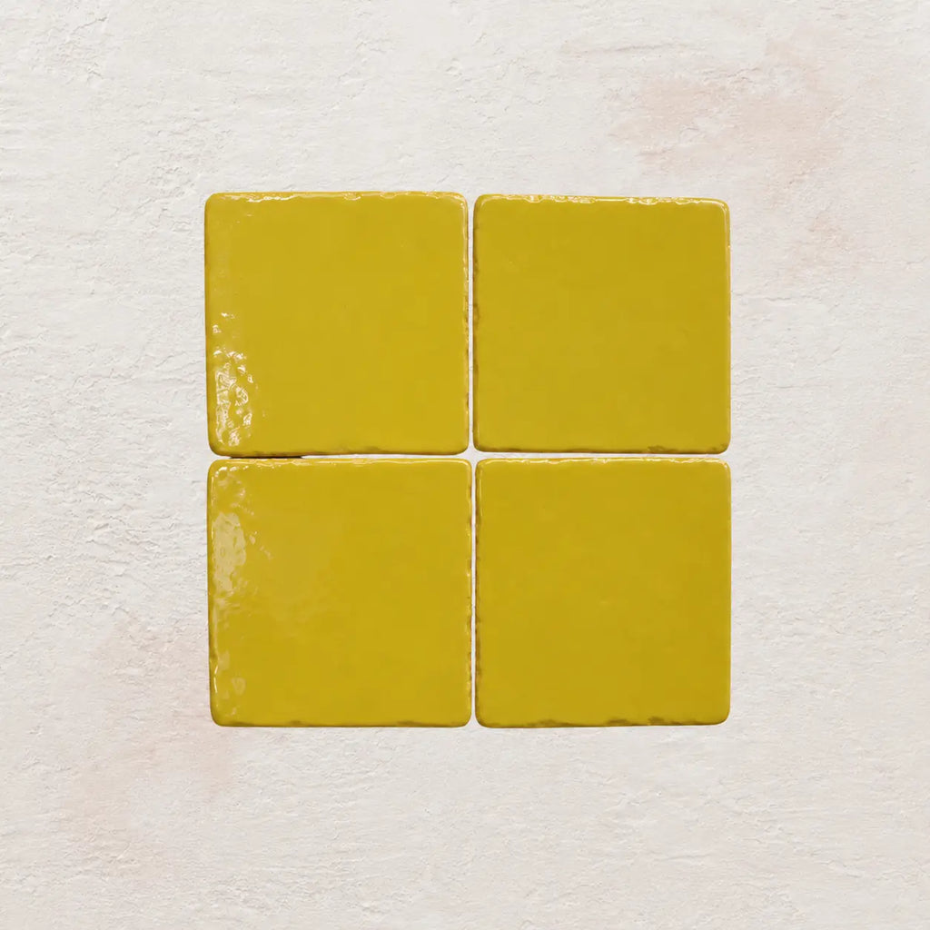 Citron yellow handmade ceramic tiles with gloss finish