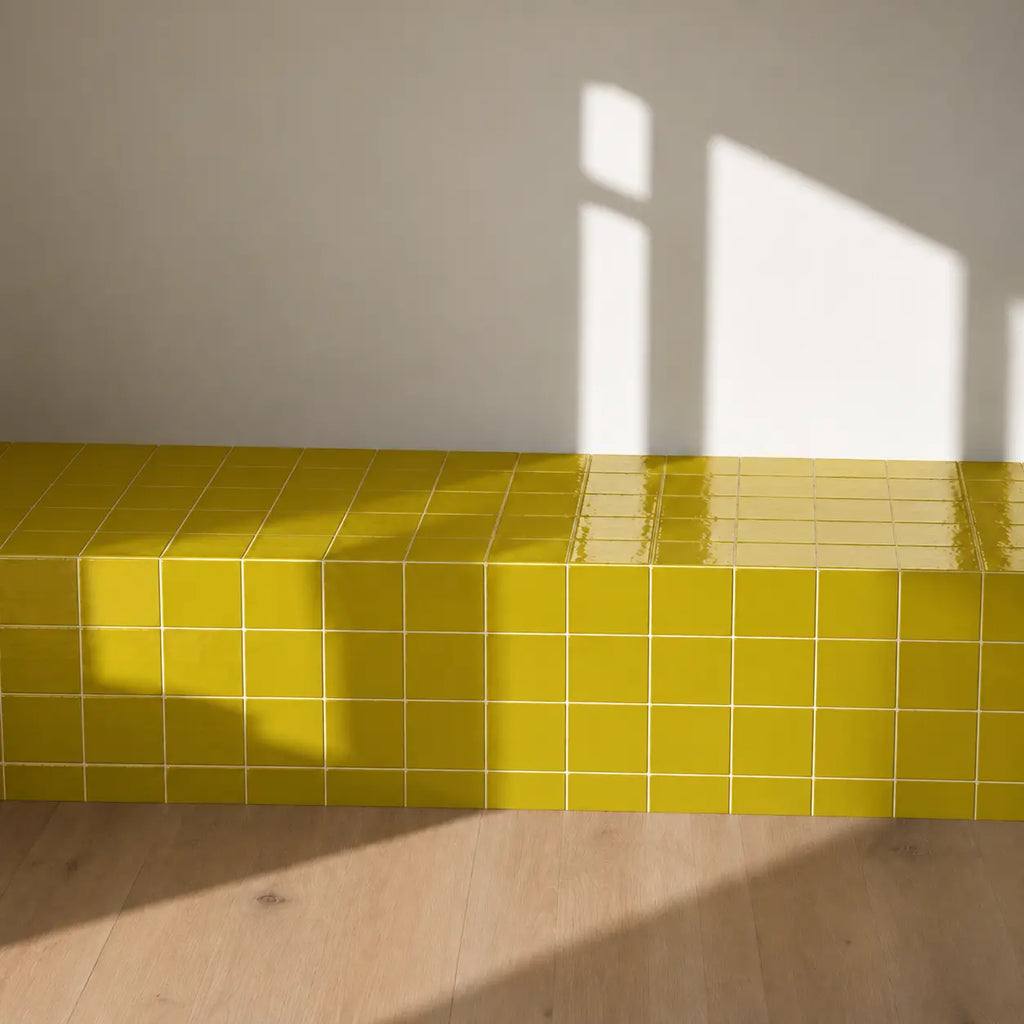 Citron yellow gloss ceramic tiles used on an interior wall