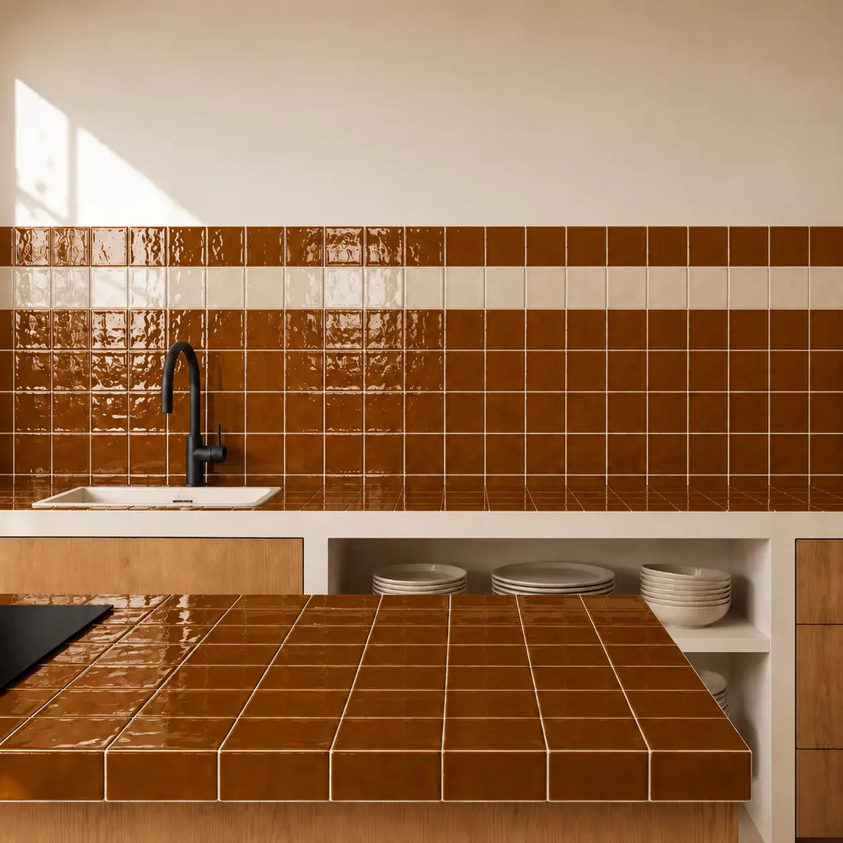 Cognac brown ceramic tiles