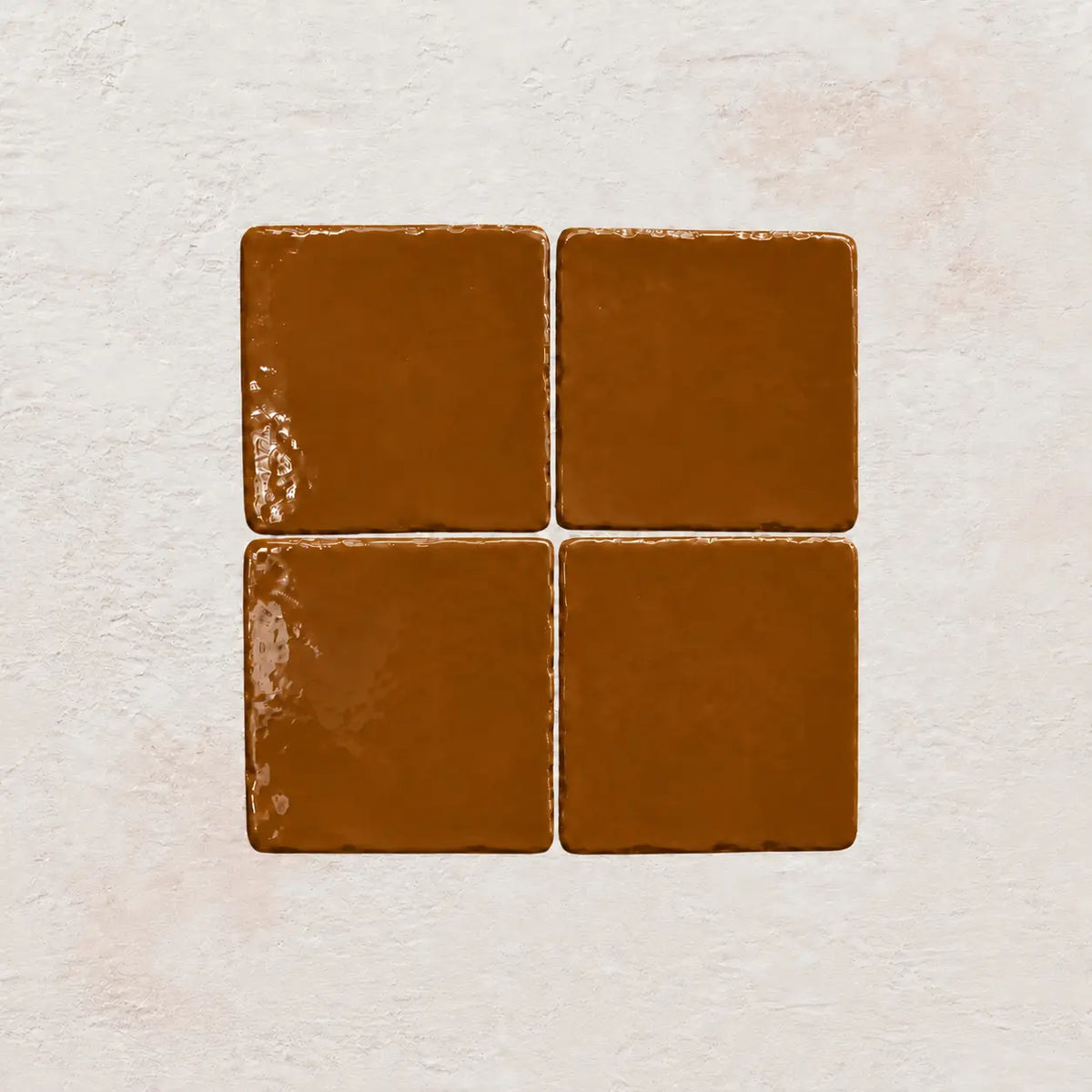 Cognac brown handmade ceramic tiles with gloss finish