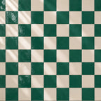 Checkered pattern of emerald dark green and white tiles