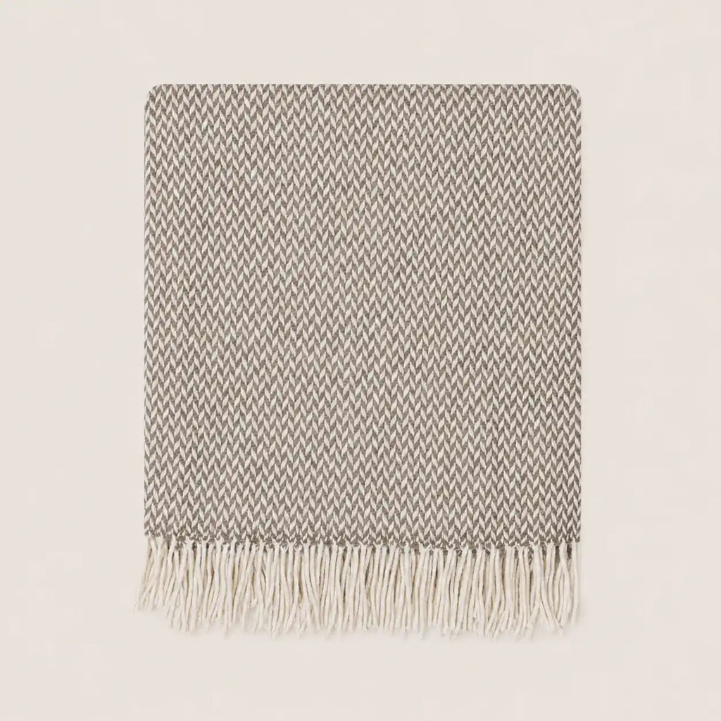 Harringbone pattern beige and gray blanket throw blanket in wool