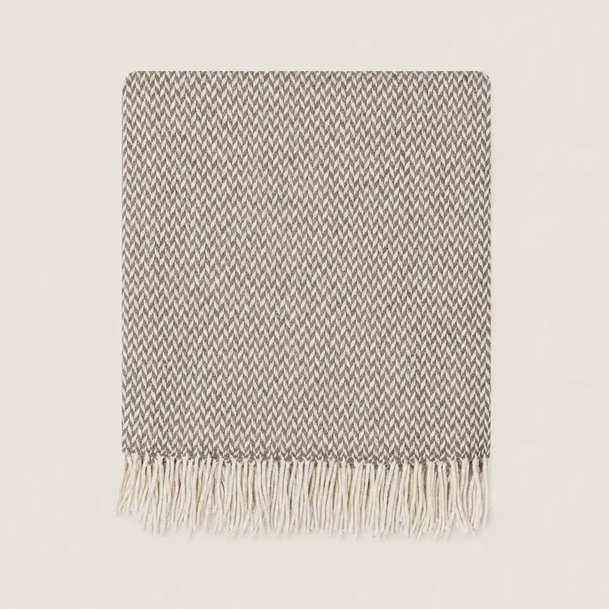Harringbone pattern beige and gray blanket throw blanket in wool