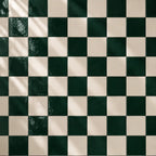 Checkered pattern of forest dark green and white tiles