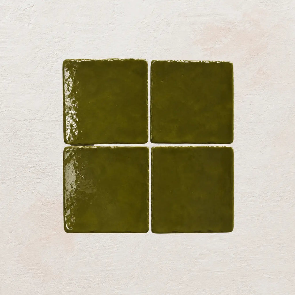 Moss green handmade ceramic tiles with gloss finish