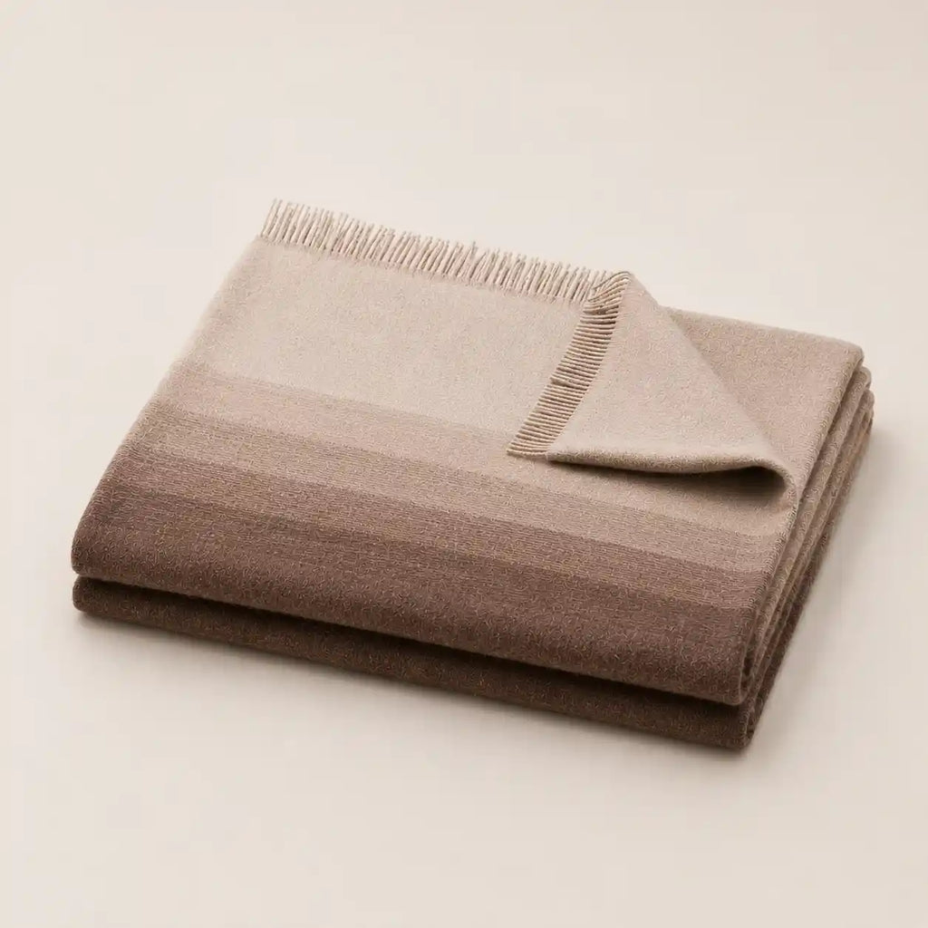 alpaca ombre throw blanket in chocolate and beige