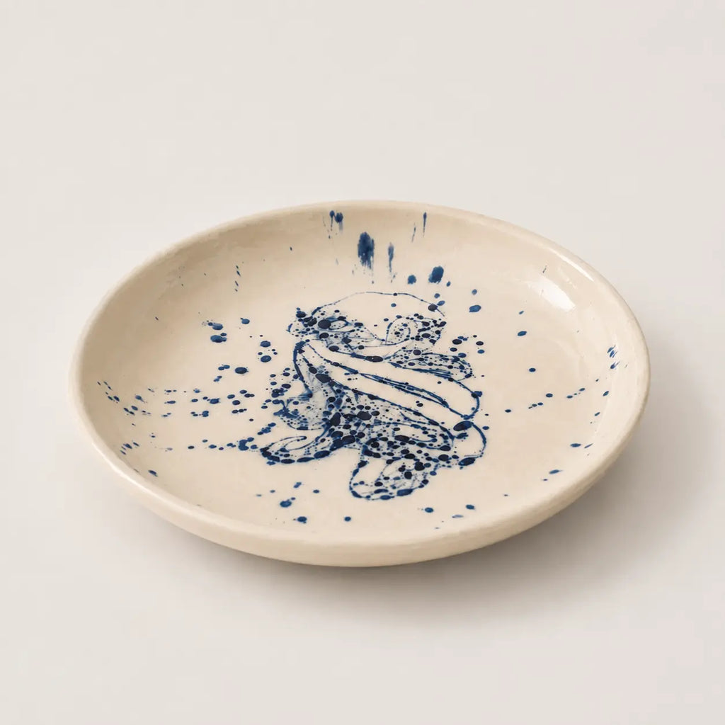 Handmade Octavia small plate with cobalt blue octopus