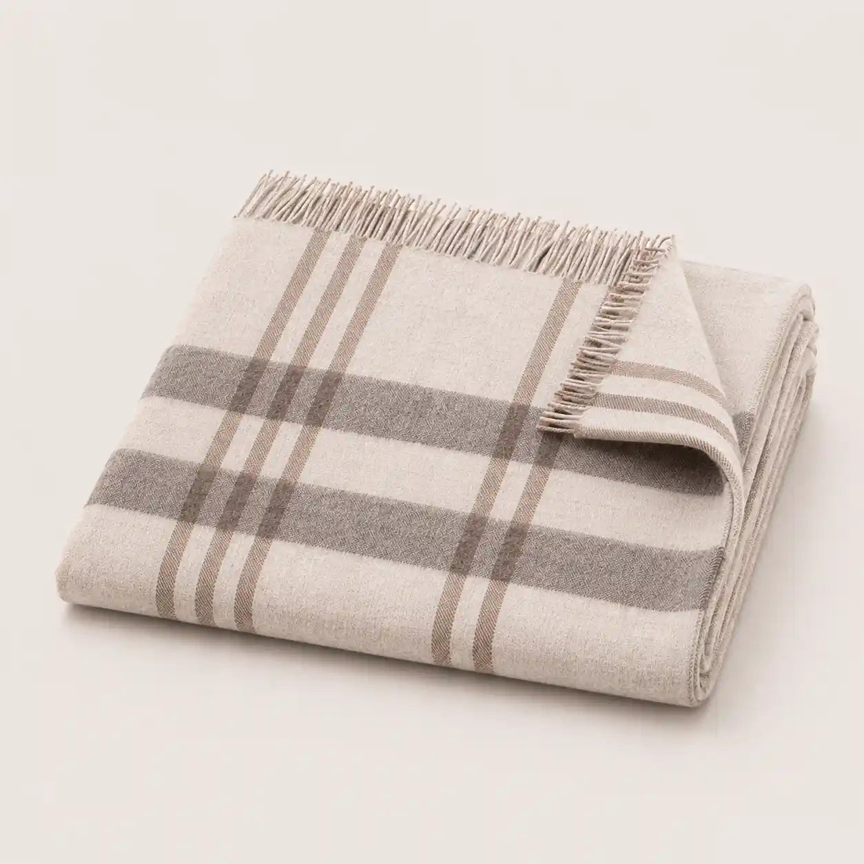 Plaid throw blanket in stone 100% alpaca