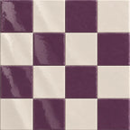 Plum and white ceramic tiles in checkerboard pattern