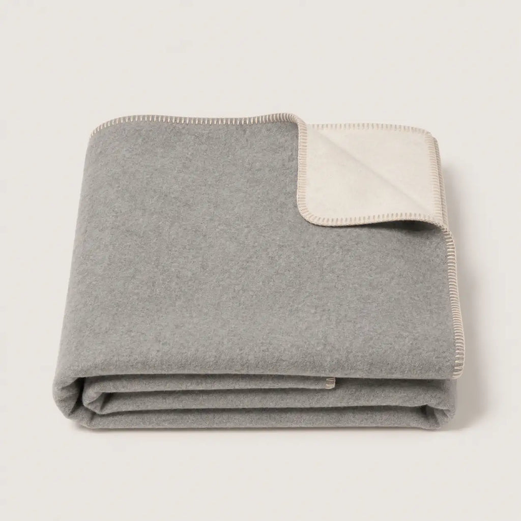 Alpaca Reversible Throw Blanket Grey Ivory Close Up folded blanket