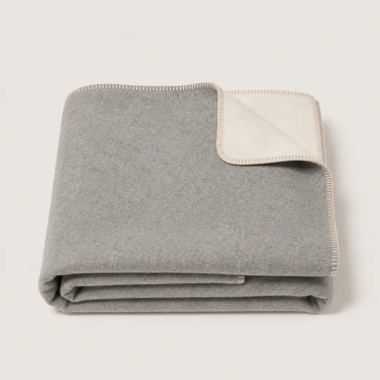 Alpaca Reversible Throw Blanket Grey Ivory Close Up folded blanket