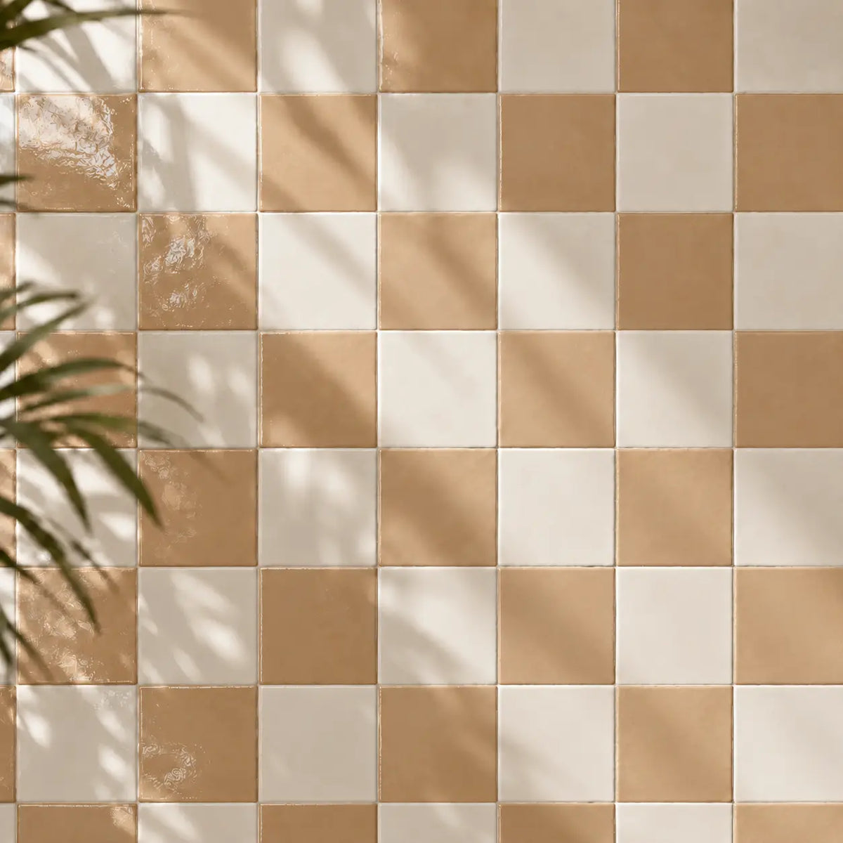 sand colour ceramic tiles in checkerboard pattern