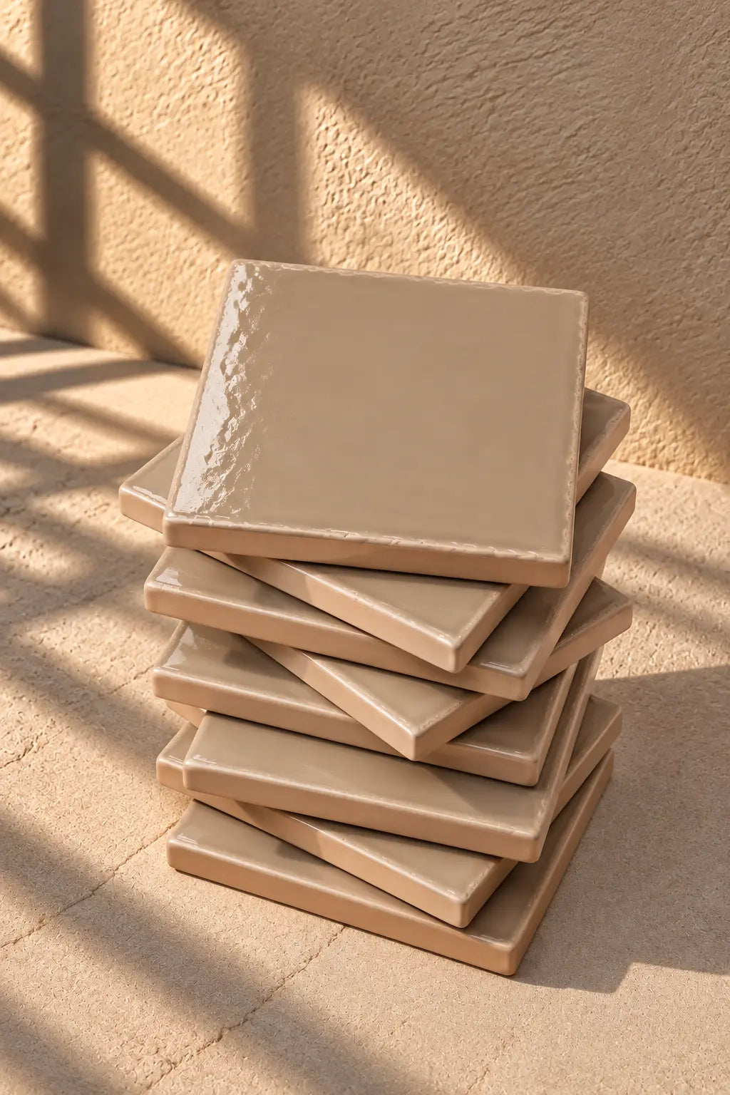 Sand beige ceramic gloss tiles