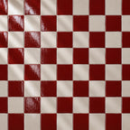 Scarlet red and white ceramic tiles in checkerboard pattern