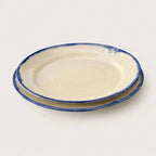 Shoreline handmade stoneware dinner plate in cream and cobalt blue