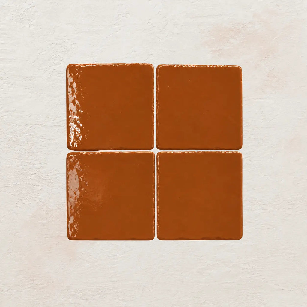 Terracotta orange handmade ceramic tiles with gloss finish