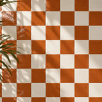Terracotta orange white ceramic tiles in checkerboard pattern